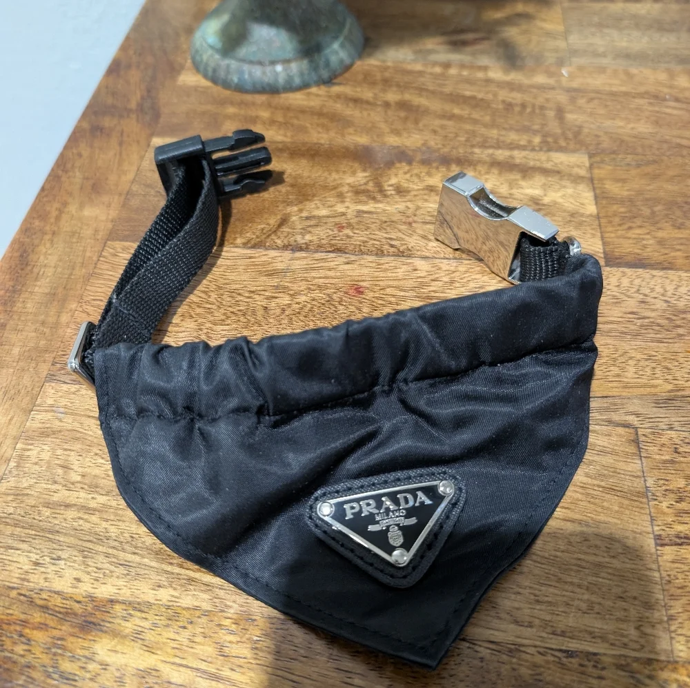 PRADA Logo Plate pet muffler Re-Nylon/Dogwear Scarf Nylon Black Small Dog Or Cat